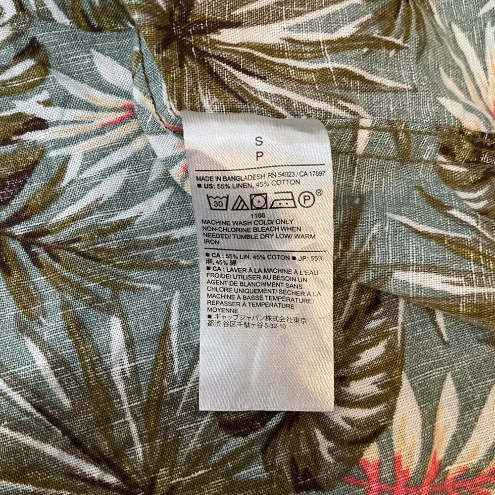 Banana Republic Button Up Shirt Mens S Green Linen Tropical Slim Fit Resort‎
